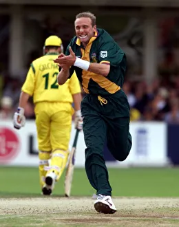 South Africa Prints: Allan Donald South Africa Celebrates Taking The Wicket Of Damien Fleming at the Cricket