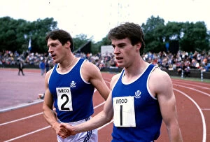 Images Dated 1st August 1982: Allan Wells (left) and Cameron Sharp of Scotland complete a 1-2 in the 100m at