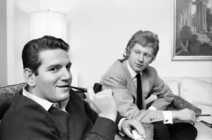 Allen Klein (left) and Andrew Loog Oldham meeting in London