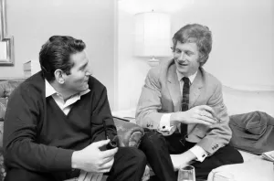 Allen Klein (left) and Andrew Loog Oldham meeting in London