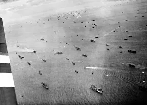 00153 Prints: Allied shipping waits off the coast of Normandy France during WW2 1944 6th June 1944