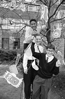 00524 Prints: Almondbury High School pupils dress almond tree as part of GCSE art for National Tree