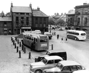 Alnwick Market Place, virtually traffic free 31 May 1954