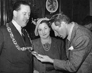 Civic Prints: American actor and comedian Danny Kaye pictured with Lord Provost of Glasgow Victor