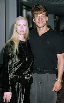 American actor Patrick Swayze with his wife Lisa on arrival at Heathrow Airport from Los