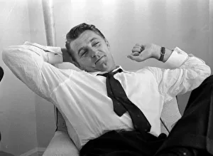 American actor Robert Mitchum during a press interview in London