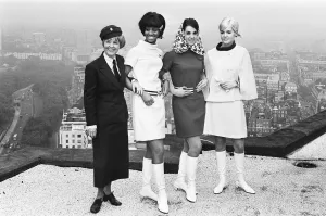 Head Scarf Prints: American Airline stewardesses modelling new uniforms 2nd November 1967