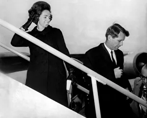 Bobby Prints: American Attorney general Robert Kennedy and his wife boarding their plane for the US