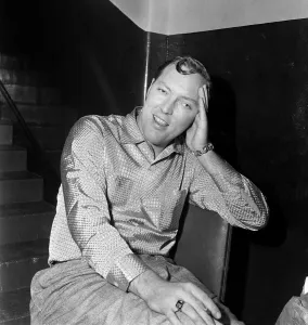 American band leader Bill Haley pictured in Manchester when he appeared with his band for
