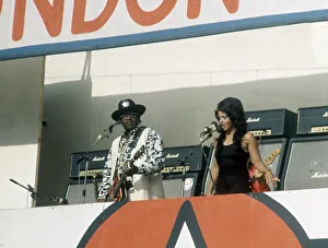 00350 Prints: American blues musician Bo Diddley performing in concert during a Rock