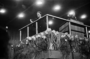 01163 Prints: American evangelist Billy Graham addressing a huge crowd of people at Kelvin Hall in