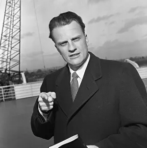 American evangelist Billy Graham pictured upon arrival at Southampton to begin his three