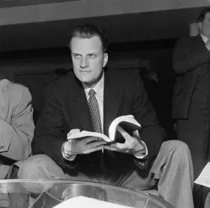 American evangelist Billy Graham pictured upon arrival at Southampton to begin his three