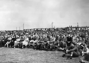 American evangelist Billy Graham visits Burtonwood in Lancashire to give a speech during