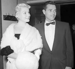 Dinner Jacket Prints: American Film Actress Barbara Payton at the Film Premiere of A Happy Time with Tom Neal