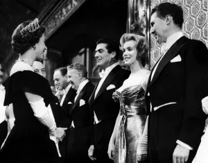 Red Carpet Prints: American film actress Marilyn Monroe meets Queen Elizabeth II at the Royal Command Film