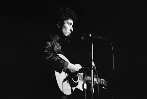 American folk singer Bob Dylan in concert at the Royal Albert Hall