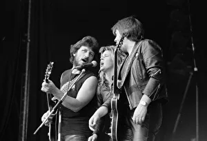 American glam rock musician Suzi Quatro performing on stage on Saturday night