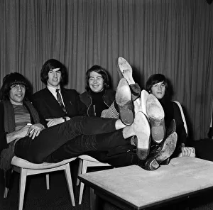 Airplane Prints: American group The Lovin Spoonful at London airport after their arrival from New