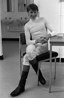 American jockey Steve Cauthen takes a break before racing at Kempton Park
