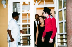 American pop singer Michael jackson with his new bride Lisa-Marie Presley during a visit