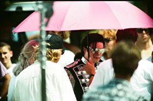 Bodyguards Prints: American pop singer Michael Jackson during a walkabout in Budapest, Hungary