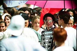 American pop singer Michael Jackson during a walkabout in Budapest, Hungary