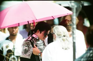 American pop singer Michael Jackson during a walkabout in Budapest, Hungary