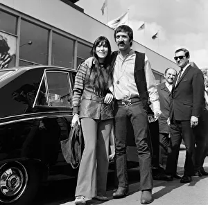 American pop singers Sonny and Cher on arrival at Heathrow Airport. 5th April 1969