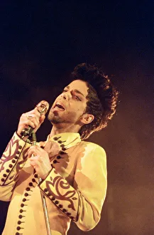 American pop star Prince performing on stage at Earls Court