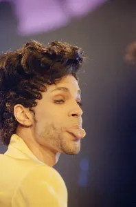 American pop star Prince performing on stage at Earls Court