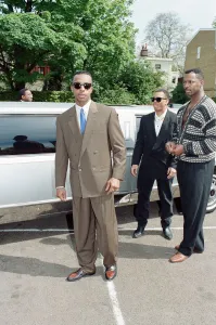 00753 Prints: American rapper MC Hammer visiting Stockwell Park Comprehensive school in south London