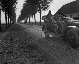 Belgium Prints: American Red Cross observer and his driver close to the battlefield at Audeghem