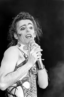 American rock singer Alice Cooper performing in concert at the Hammersmith Odeon during