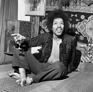 American singer and guitarist Jimi Hendrix pictured at his flat in Mayfair, London