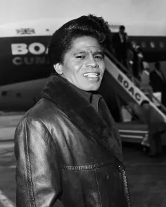 Soul Prints: American soul singer James Brown arrives at london Airport before appearing on the ready