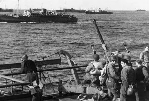 Battleship Prints: An American task force heads for Oran. US rangers man a anti-aircraft deck gun