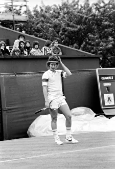 American tennis star John McEnroe in action at Queens Club. June 1980