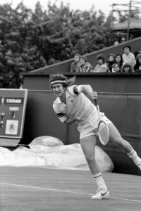 American tennis star John McEnroe in action at Queens Club. June 1980