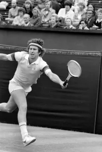 American tennis star John McEnroe in action at Queens Club. June 1980