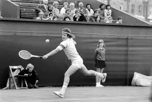 American tennis star John McEnroe in action at Queens Club. June 1980