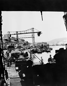 D Day Prints: American troops and equipment are loaded on to LST (Landing ship tank