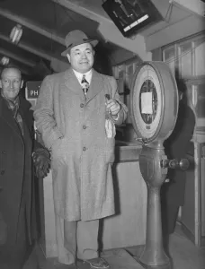 American Wrestler Two Ton Tony Galento arrives in London for fight with Jack Doyle