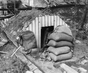 Shelter Prints: An Anderson air raid shelter in the back garden of a Bristol home during the Second World