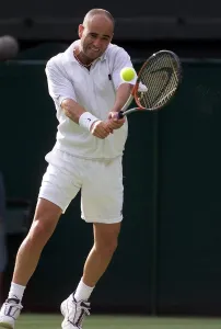 Andre Agassi on his way to beating Andrei Pavel in the first round of the mens singles of