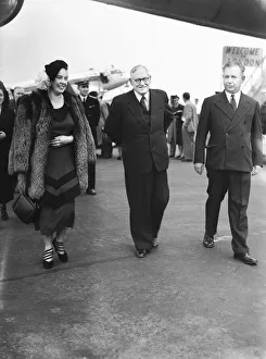 Minister Prints: Andrey Vyshinsky Soviet foreign minister at London airport. 18th September 1949