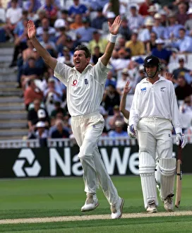 ANDY CADDICK CRICKET PLAYER OF ENGLAND JULY 1999 CELEBRATES AFTER HE TAKES ANOTHER