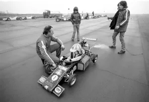 Racing Car Prints: Angela four year old daughter of Ken James seen here at the wheel of her miniature petrol