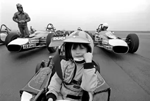 Racing Car Prints: Angela four year old daughter of Ken James seen here at the wheel of her miniature petrol
