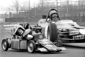 Angela four year old daughter of Ken James seen here at the wheel of her miniature petrol